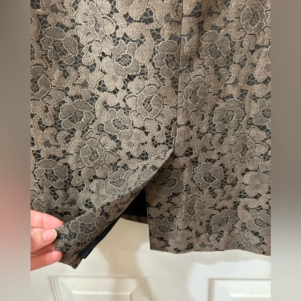 Boden Metallic Brown Lace Over Black with Back Slit Mini Skirt - Size 14 R